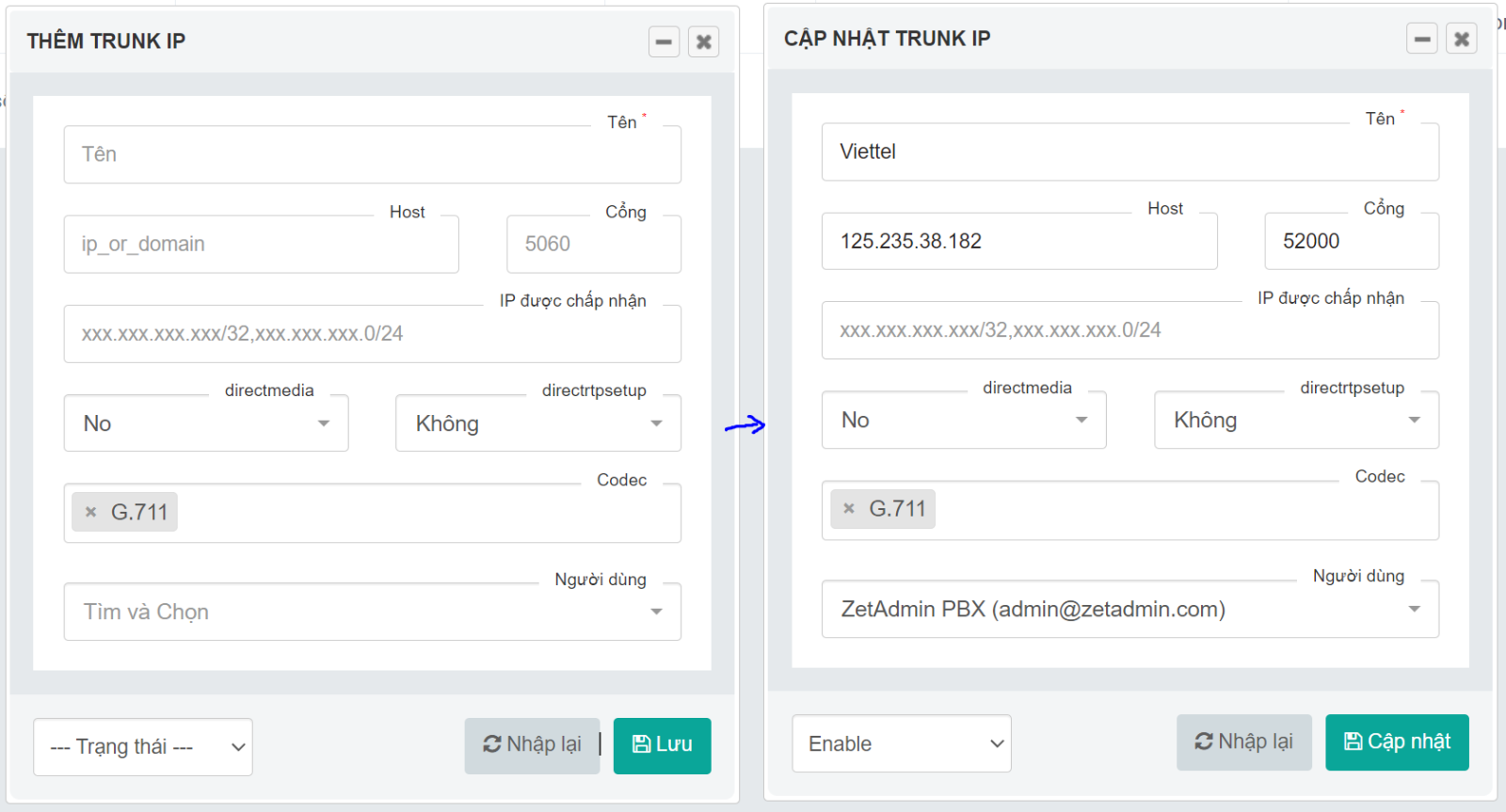 thêm trunk ip